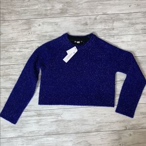 Topshop Blue Shimmer Long Sleeve Crop Top NWT
